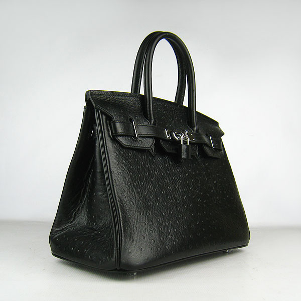 Replica Hermes Birkin 30CM Ostrich Veins Handbag Black 6088 On Sale